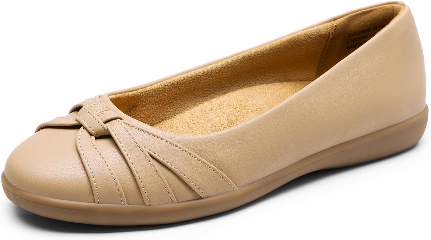 Women’s Ballet Flats, Comfortable Round Toe Slip on Dressy Work Office Shoes with Arch Support