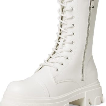 Women’s Combat Boots Lace up Mid Calf Boots Low Heel Chunky Platform Lug Sole Boots