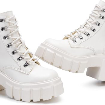 Women’s Combat Boots Lightweight Lace up Side Zipper Ankle Botas High Heel Chunky Platform Lug Sole Booties Size 6-11