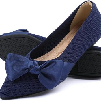 Pointed Toe Ballet Flats for Women Slip On Comfortable Flats with Bow Dressy Casual Work Shoes