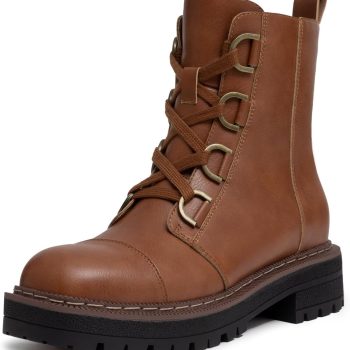 Women's Lace-Up Combat Boots Platform Chunky Low Heel Lug Sole Ankle Booties