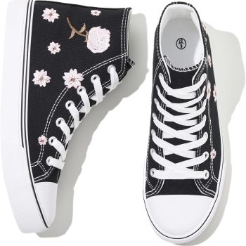 Women's High Top Canvas Sneakers Canvas Shoes Lace up White Black Sneakers Casual Walking Shoes