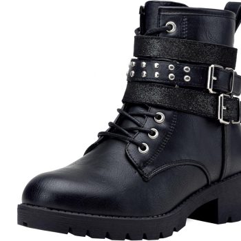 Women's Ankle Boots, Combat Lace up Booties with Inside Zipper