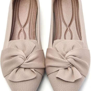 Flats for Womens Pointed Toe Ballet Flats with Bow Comfortable Knit Dressy Flats