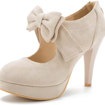 Women's Bow Heels Mary Jane High Heel Closed Toe Platform Vintage Dress Pumps