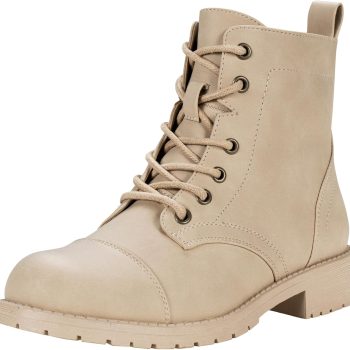 Women's Ankle Boots Lace up, Flat Fashion Combat Booties Low Heel