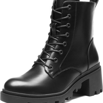 Women's Lace Up Combat Ankle Boots Fashion Low Chunky Heel Lug Sole Fall Heeled Booties Shoes