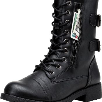 Women's 928 Combat Boots Low Heel, Mid Calf Military Boots with Card Knife Wallet Pocket