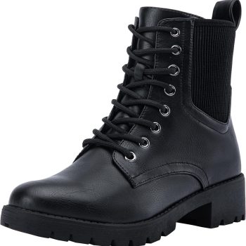 Women's Ankle Boots, Combat Lace up Booties with Inside Zipper