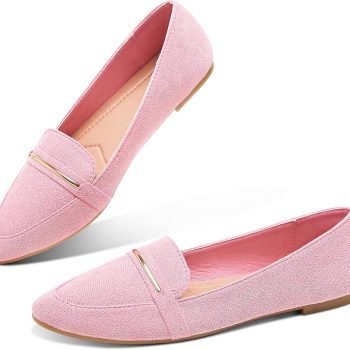 Women's Pointy Toe Loafer Flat Comfortable Faux Suede Work Shoes,Cute Penny Loafer Slip On Ballet Flat