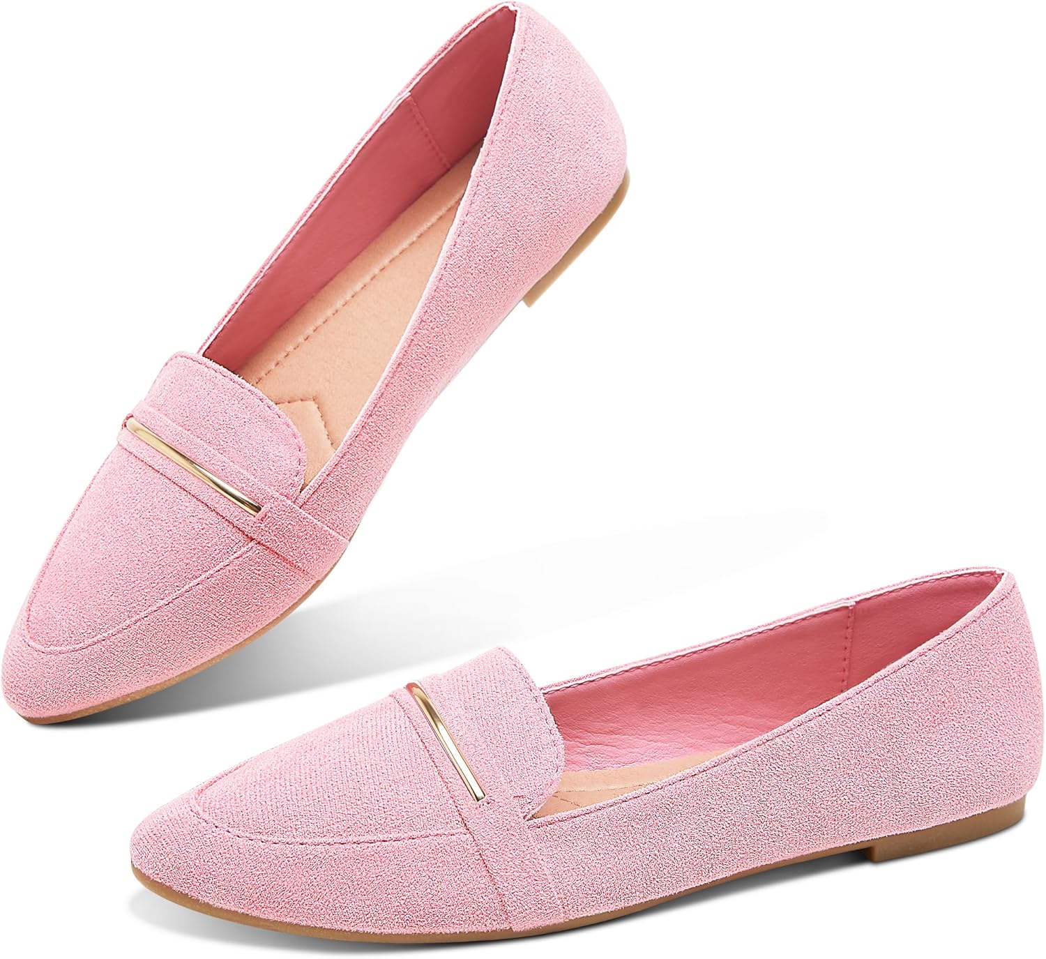 Women's Pointy Toe Loafer Flat Comfortable Faux Suede Work Shoes,Cute Penny Loafer Slip On Ballet Flat
